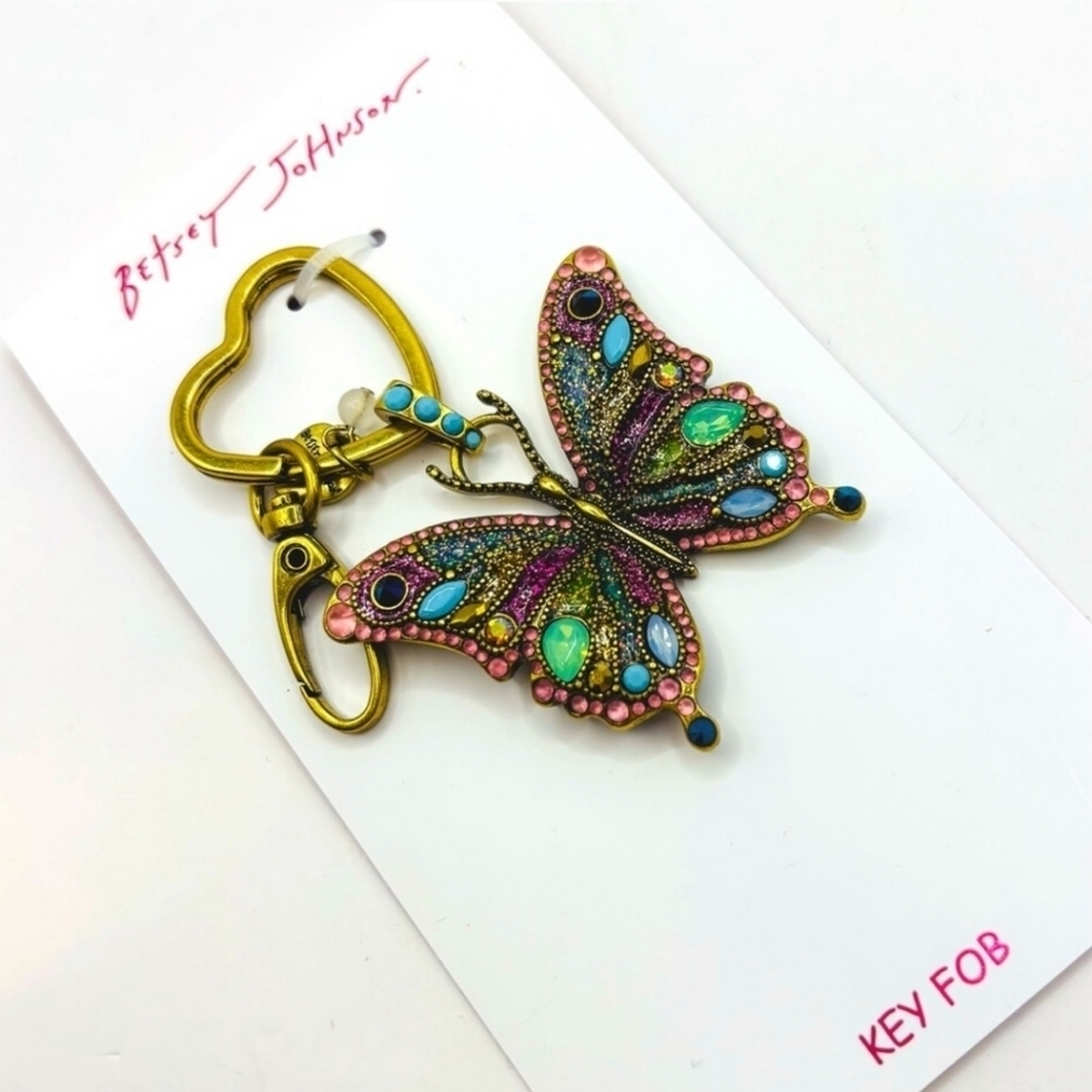 🦋▪️Betsey Johnson ▪️Butterfly Key Fob Rhinestone Bag Charm Key Chain